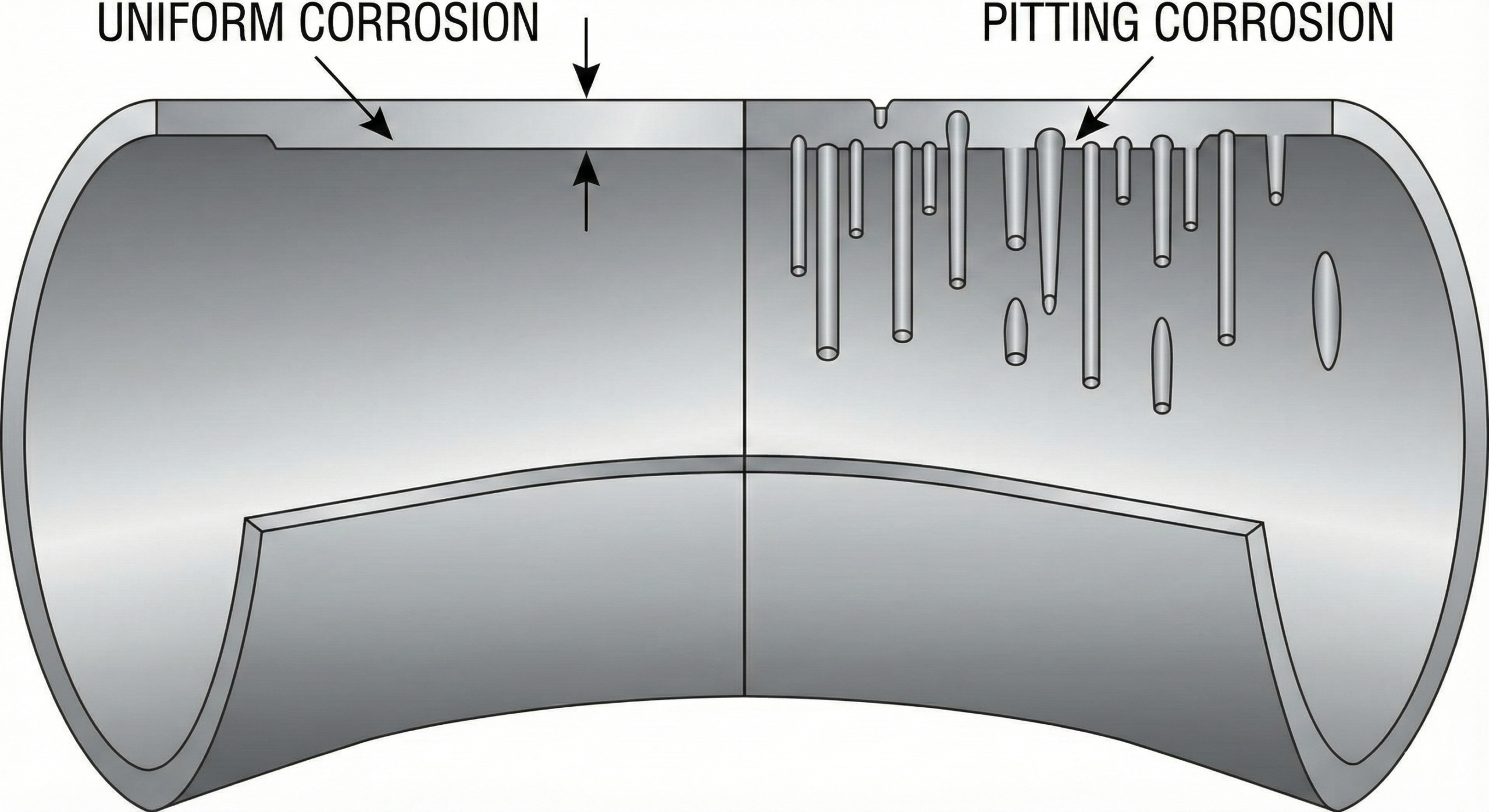 Comparison between Uniform Corrosion and Localized Pitting on a steel pipe surface