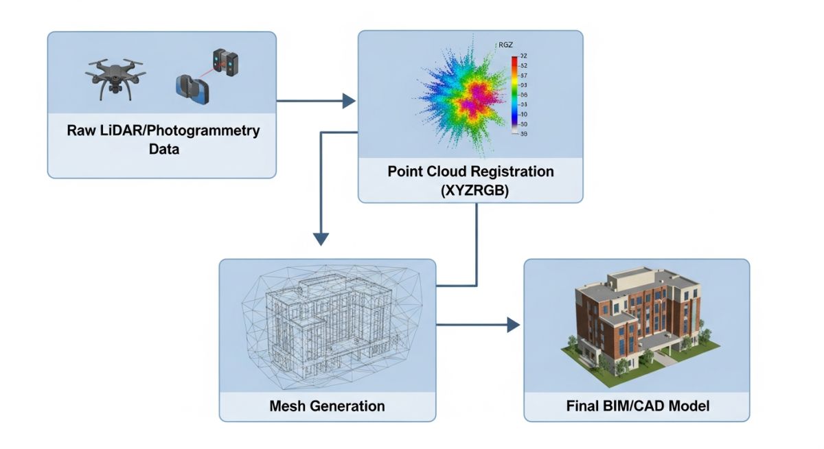 Technical workflow for 3D Point Cloud data processing and BIM integration