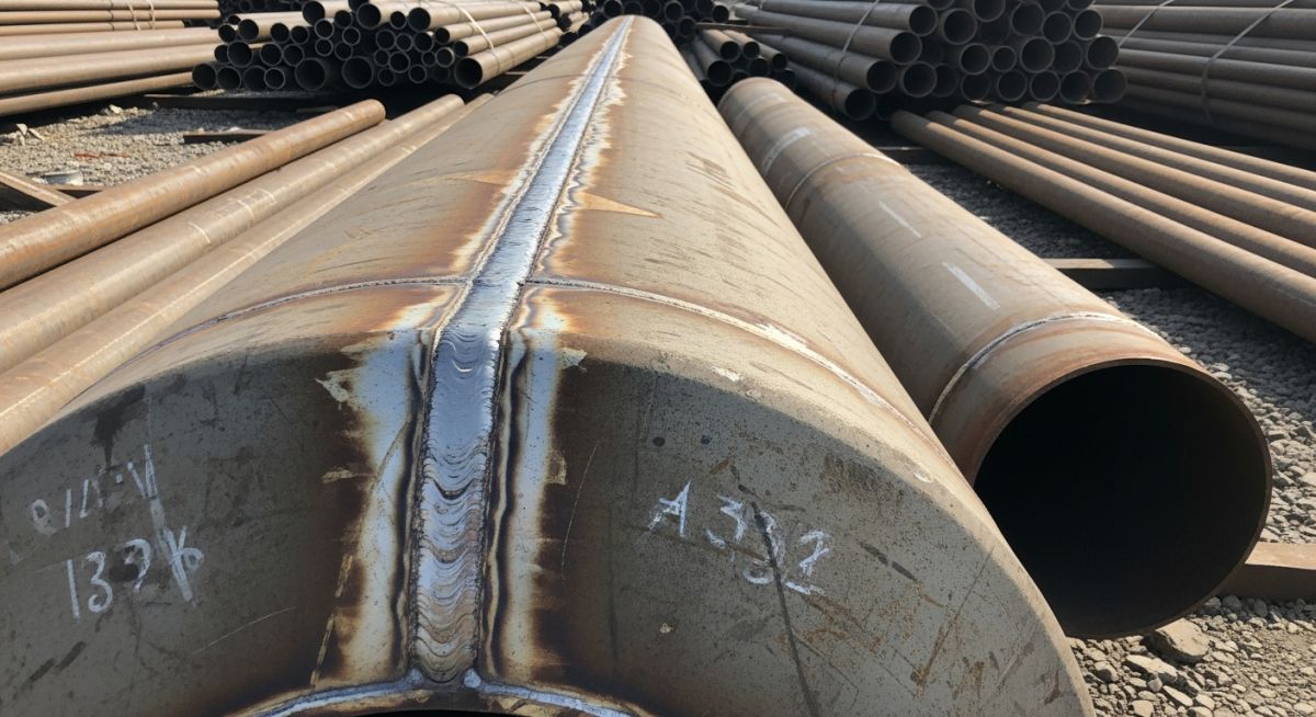 Visual comparison illustrating the Differences Between ASTM A312 and ASTM A358 pipes, highlighting the weld seam and diameter variation.