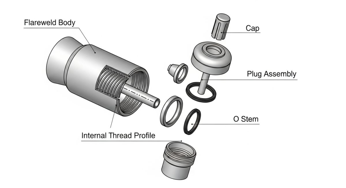 Technical diagram of Access Fitting components and plug assembly