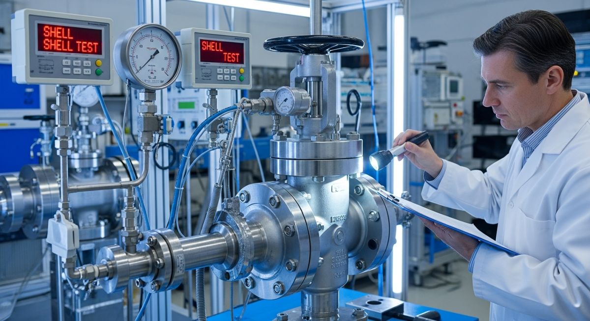 API 598 hydrostatic shell and seat testing for industrial valves in piping at a certified test facility