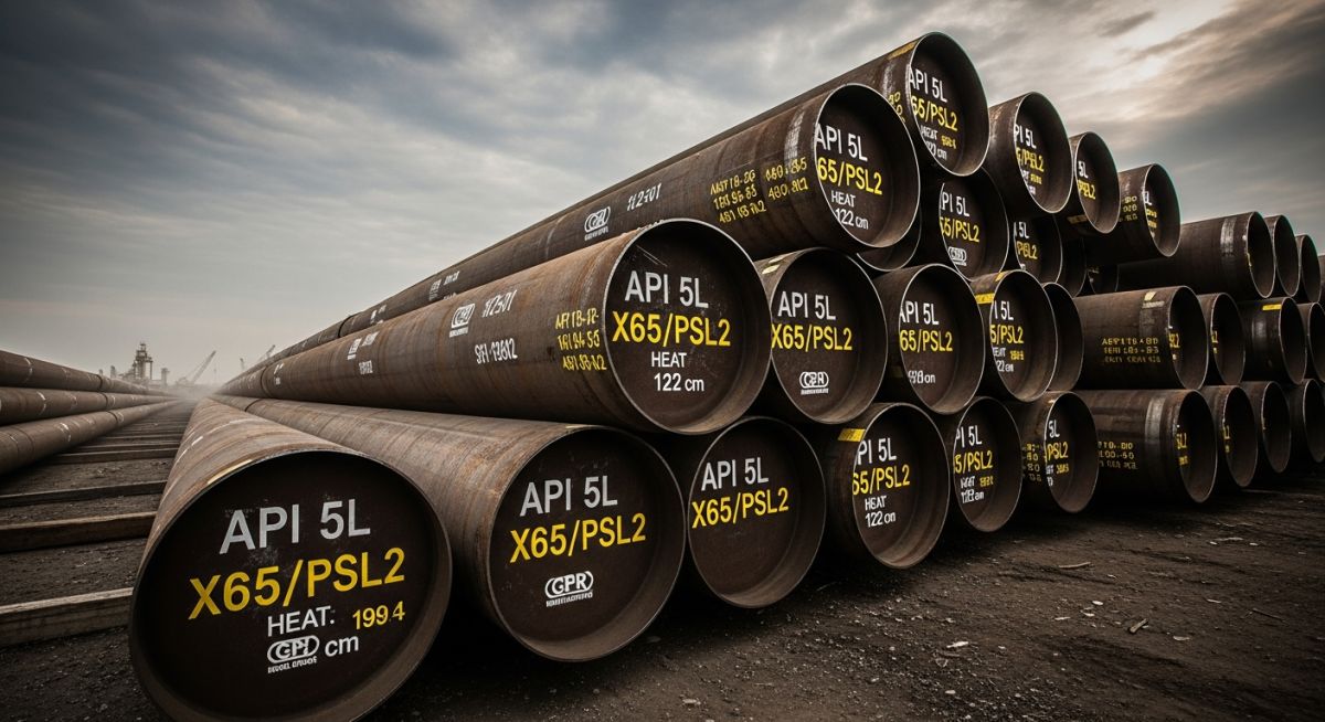 Industrial inventory of API 5L Pipe for oil and gas pipeline construction.