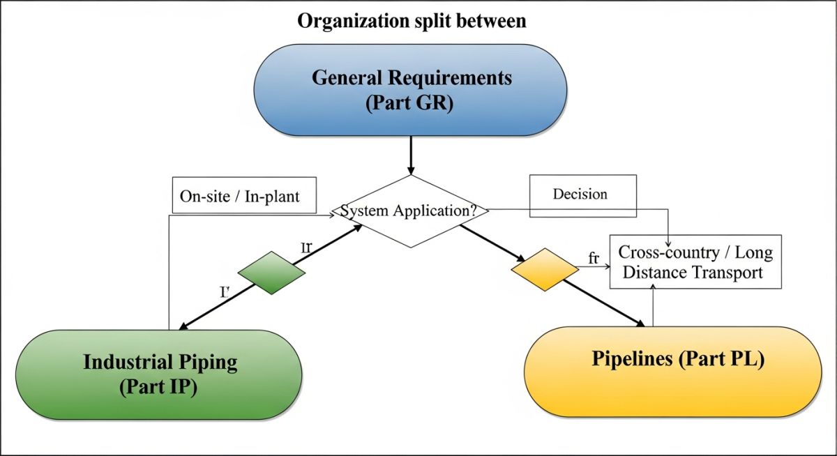 Technical diagram showing Part IP and Part PL structure for ASME B31.12 Classification