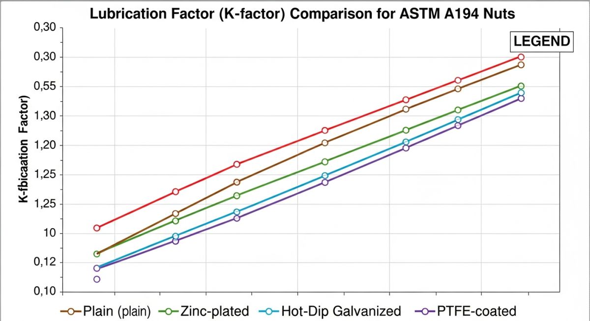 Comparison of lubrication K-factors for various ASTM A194 Nuts coatings