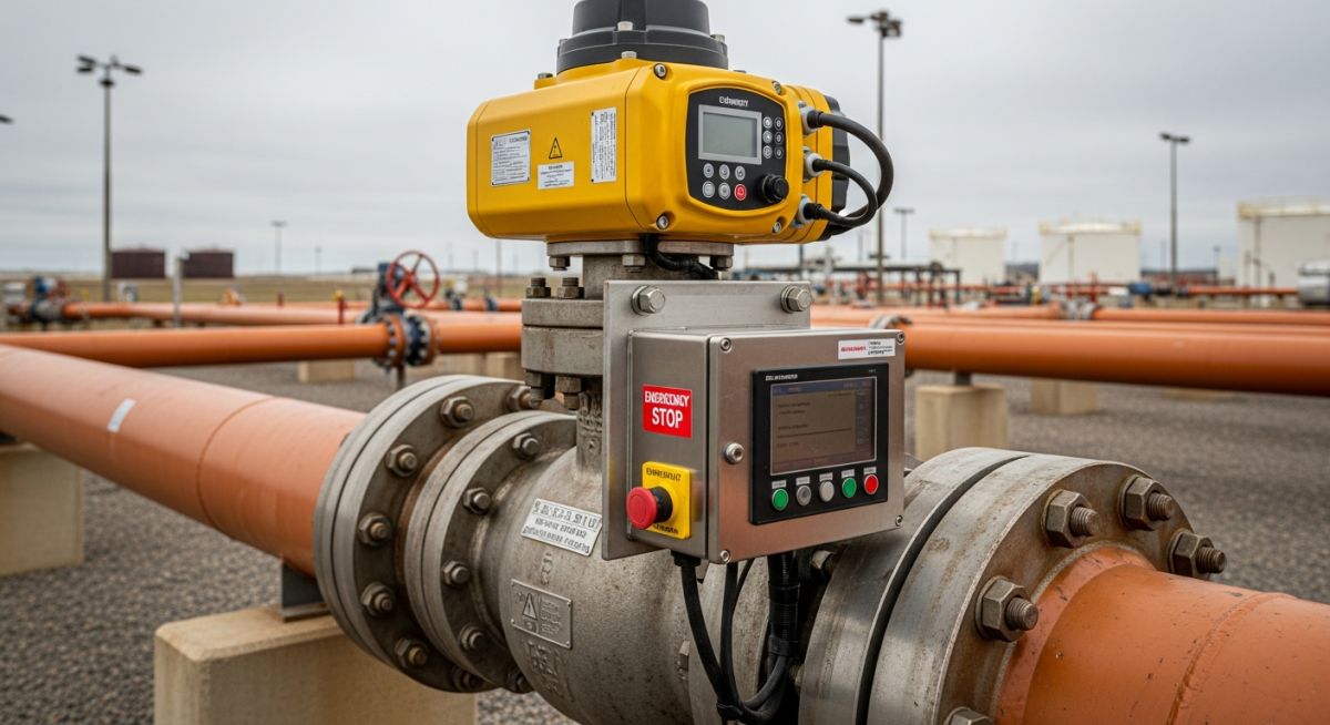 Automated valves in piping system featuring a smart electric actuator for remote operational control