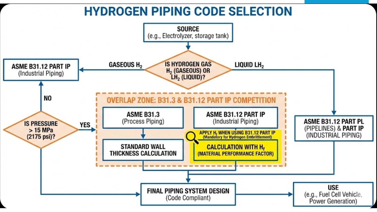 Flowchart for selecting between ASME B31.3 and B31.12 for hydrogen service