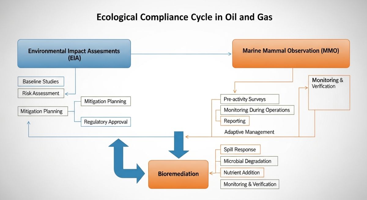 Infographic showing the Role of Biologists in the Oil and Gas Sector project lifecycle