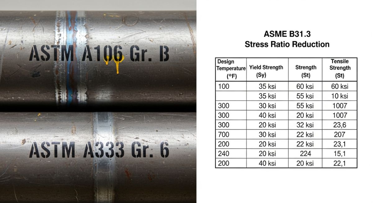 Identification and stress ratio analysis of Carbon Steel vs LTCS Pipe substitution