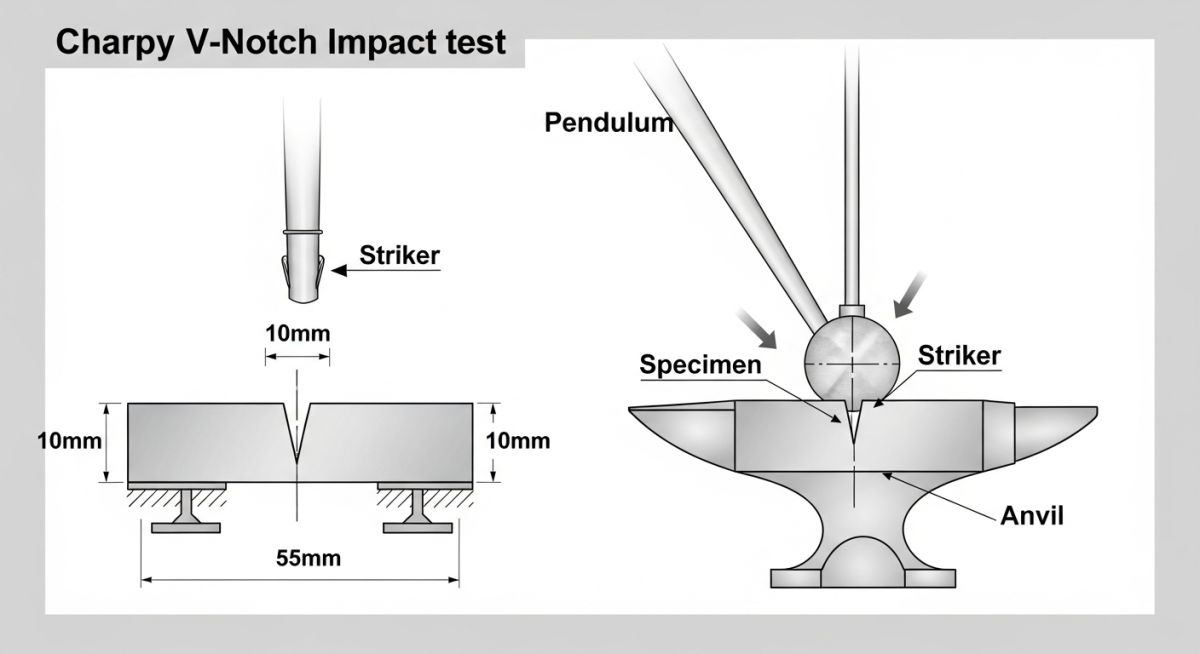 Charpy V-notch Impact Test Diagram for ASTM A333 Gr 6 Notch Toughness Verification