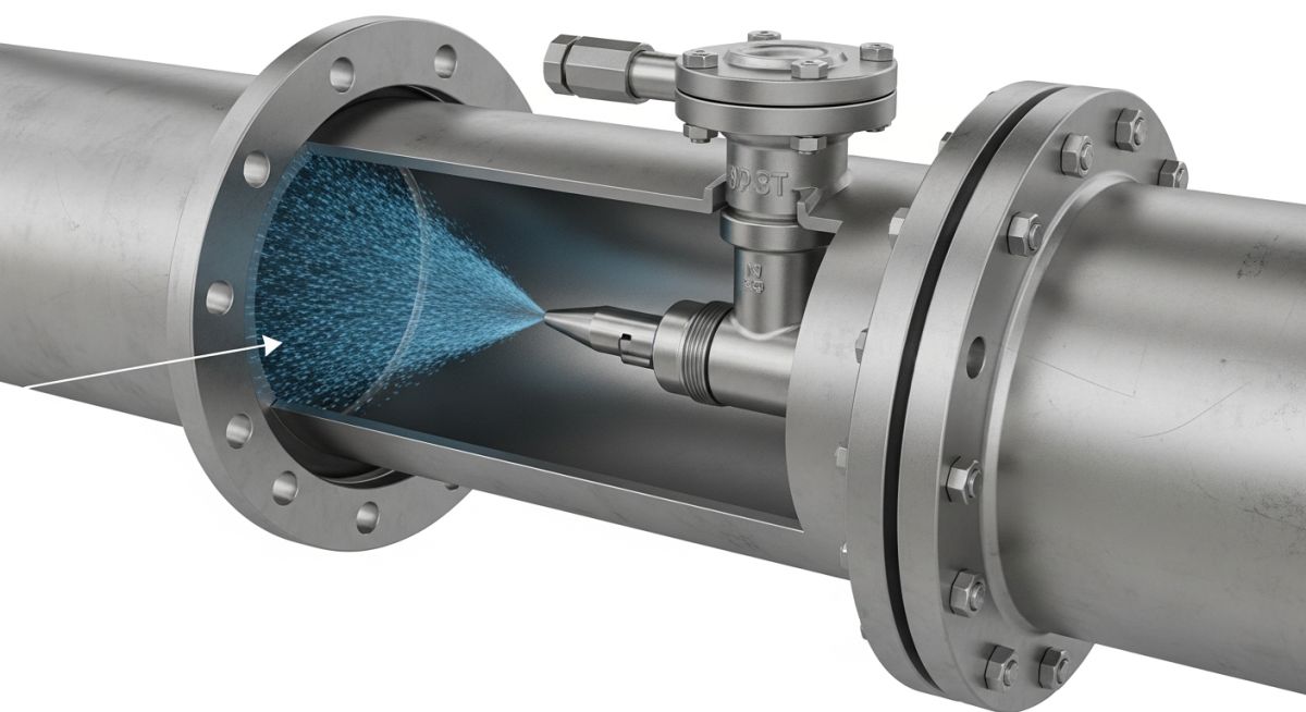 Industrial Chemical Injection Quill assembly mounted on a process pipeline for corrosion inhibition.