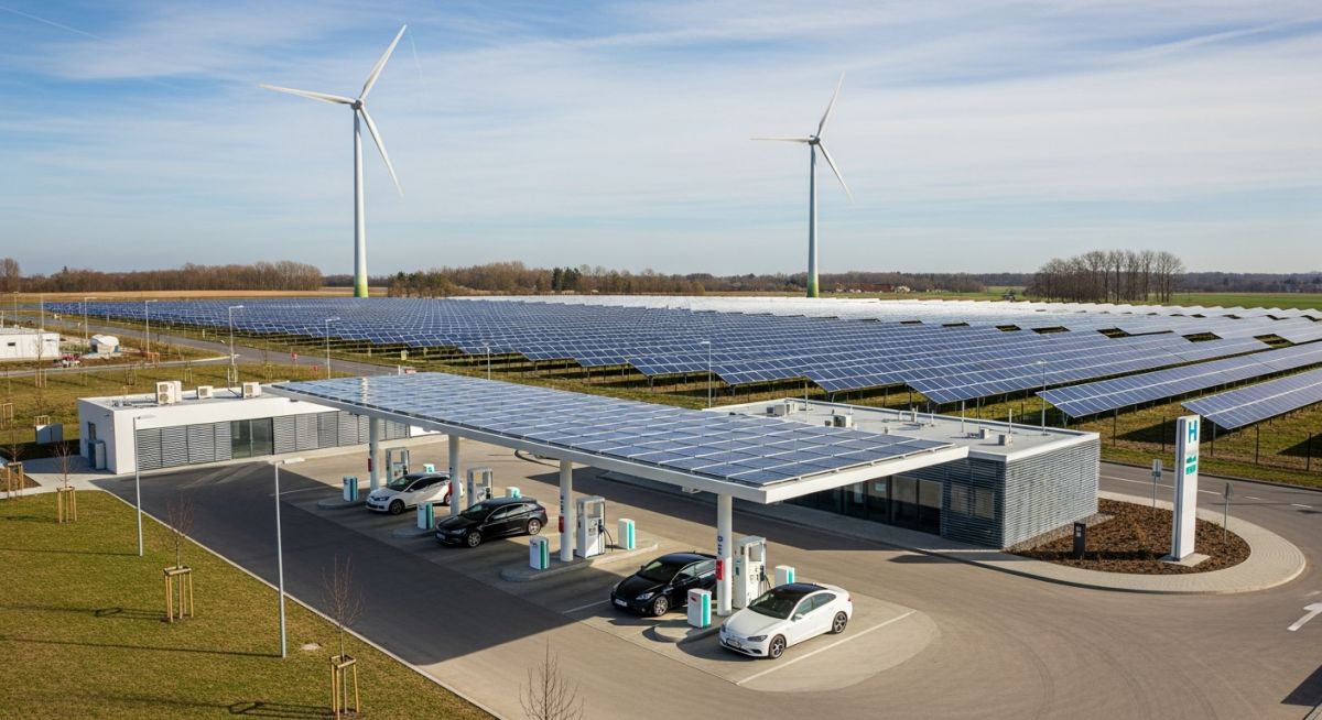 Industrial hydrogen production facility showing various Colors of Hydrogen infrastructure.