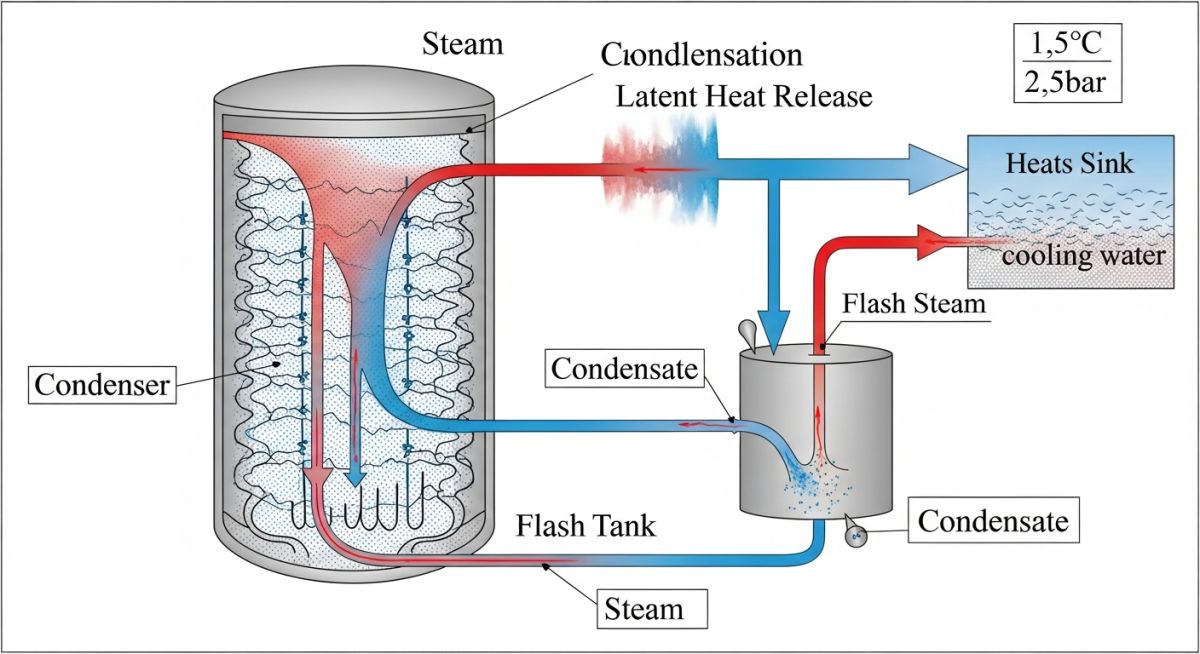Thermodynamic diagram illustrating the properties and applications of condensate and flash steam recovery