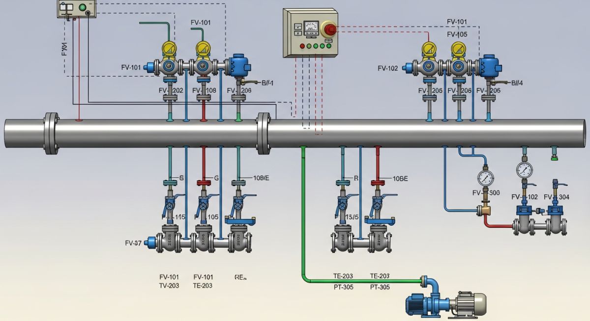 Engineering P&ID for Cooling Water System Design distribution and flow control valves