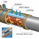 Corrosion Under Insulation (CUI) mechanism diagram with moisture ingress