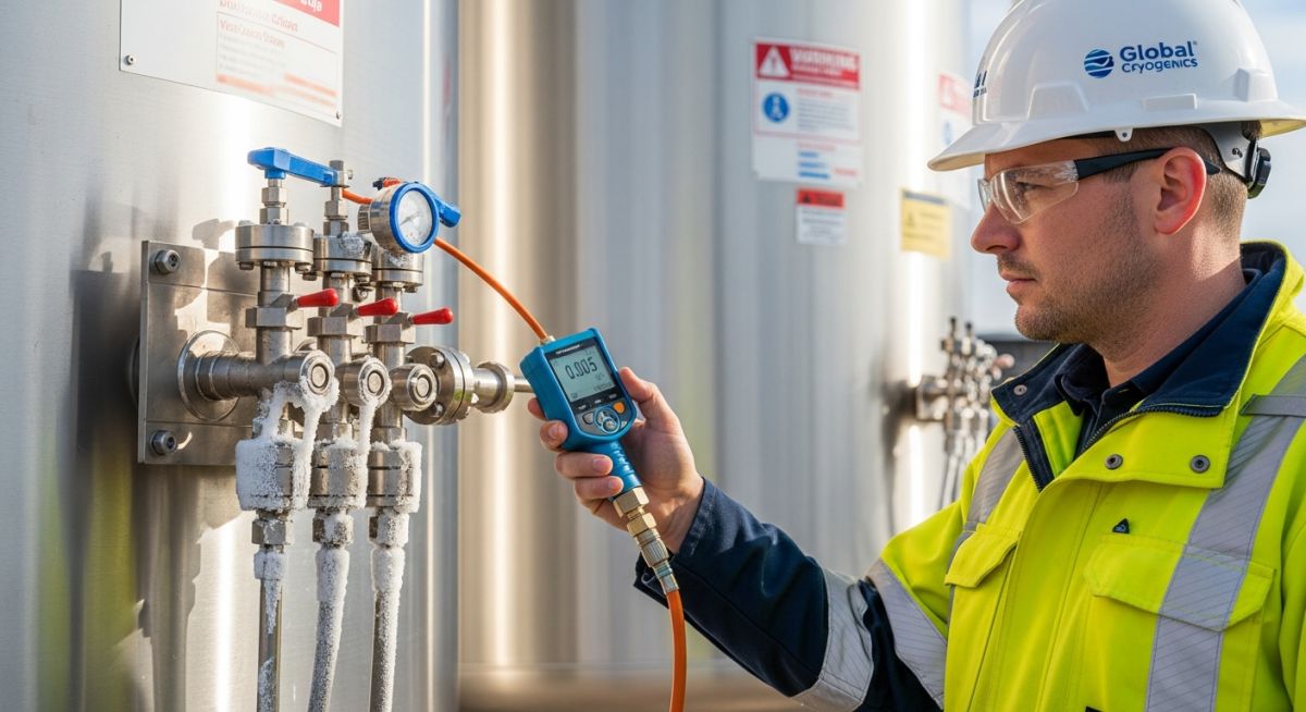Professional engineer performing maintenance on Cryogenic Storage Tanks in 2026