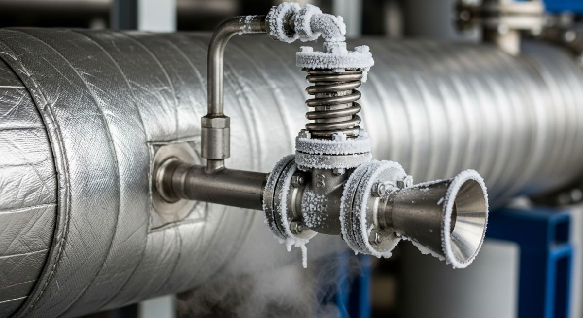 Pressure relief valve and piping assembly on high-pressure Cryogenic Storage Tanks