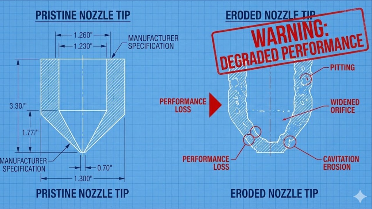 Comparison of a healthy nozzle vs eroded nozzle causing steam ejector failure