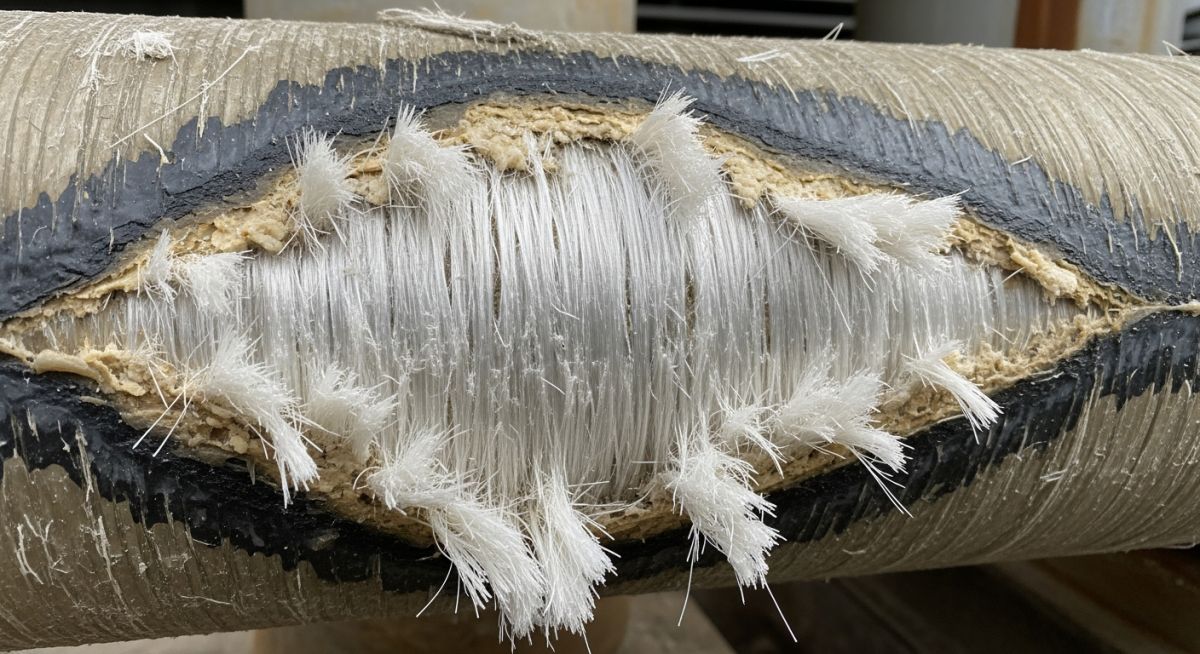 Failure analysis of an industrial pipe showing degradation of the FRP Pipe Material Composition due to improper resin selection