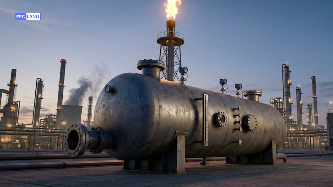 Horizontal Flare Knockout Drum Sizing configuration at a refinery base with API 521 design features.