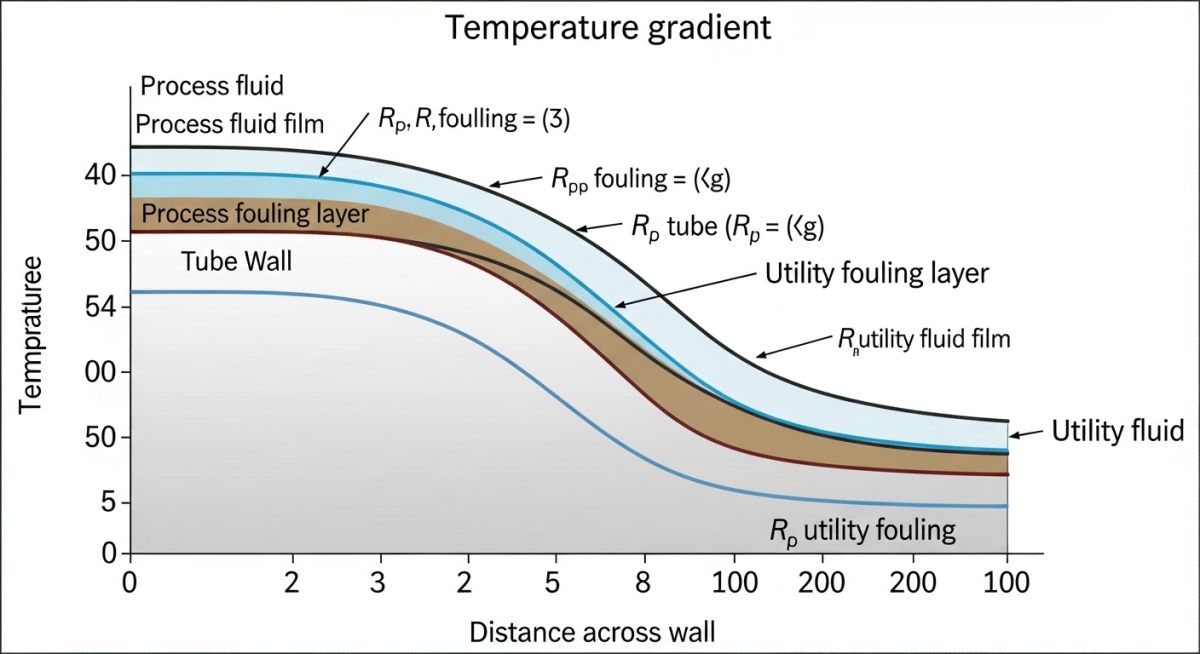 Engineering diagram of thermal resistance and Heat Exchanger Fouling Factor layers