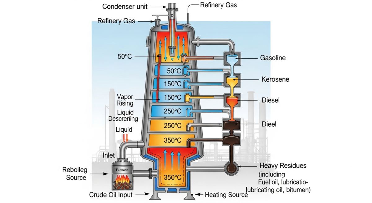 Engineering diagram of fractional distillation for Oil and Gas Industry Products