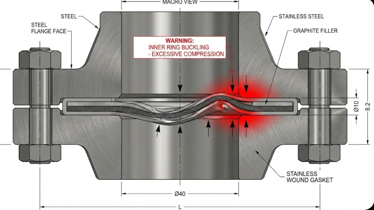 Spiral wound gasket inner ring buckling due to over-torqueing