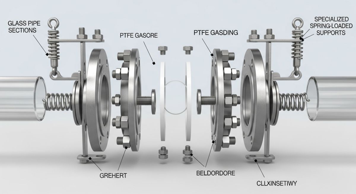 Engineering diagram of Glass Piping System connection components