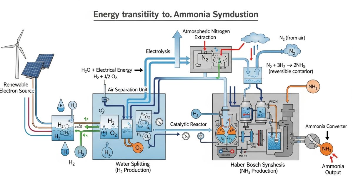 Technical flow diagram of Green Hydrogen and Green Ammonia Energy Carriers production