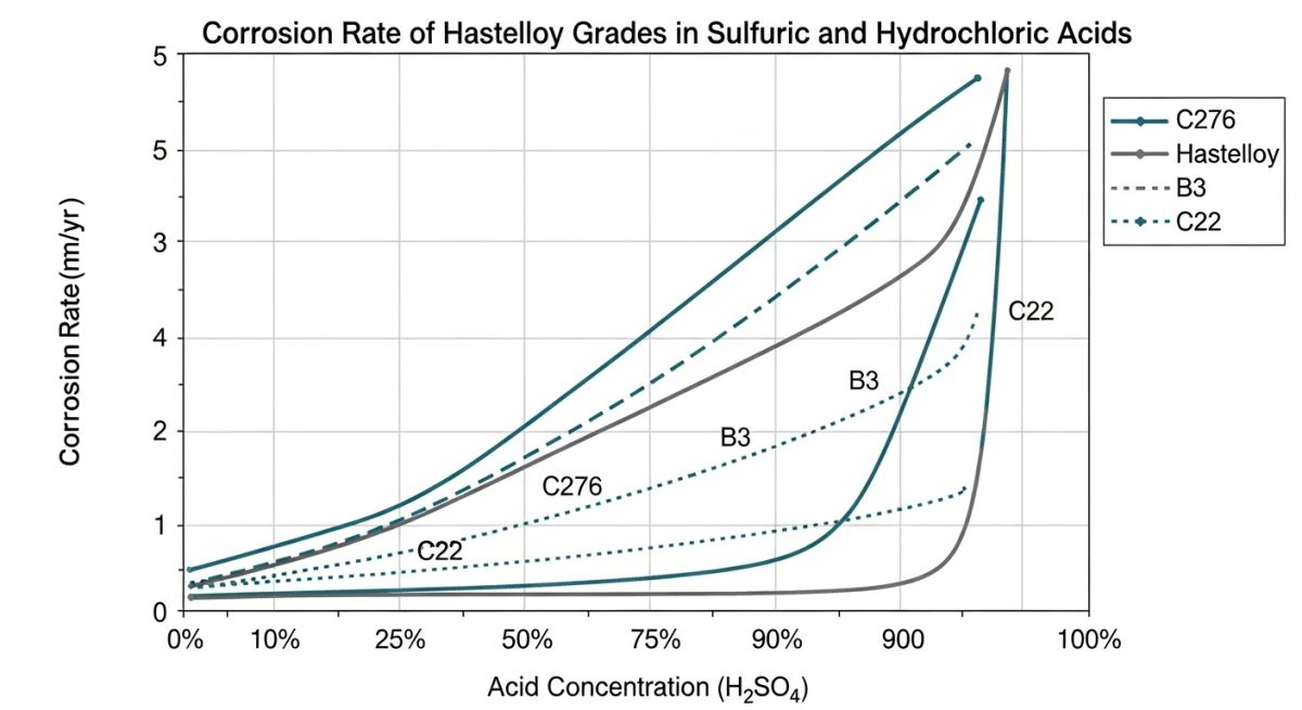 Technical corrosion resistance chart for various grades of Hastelloy Material