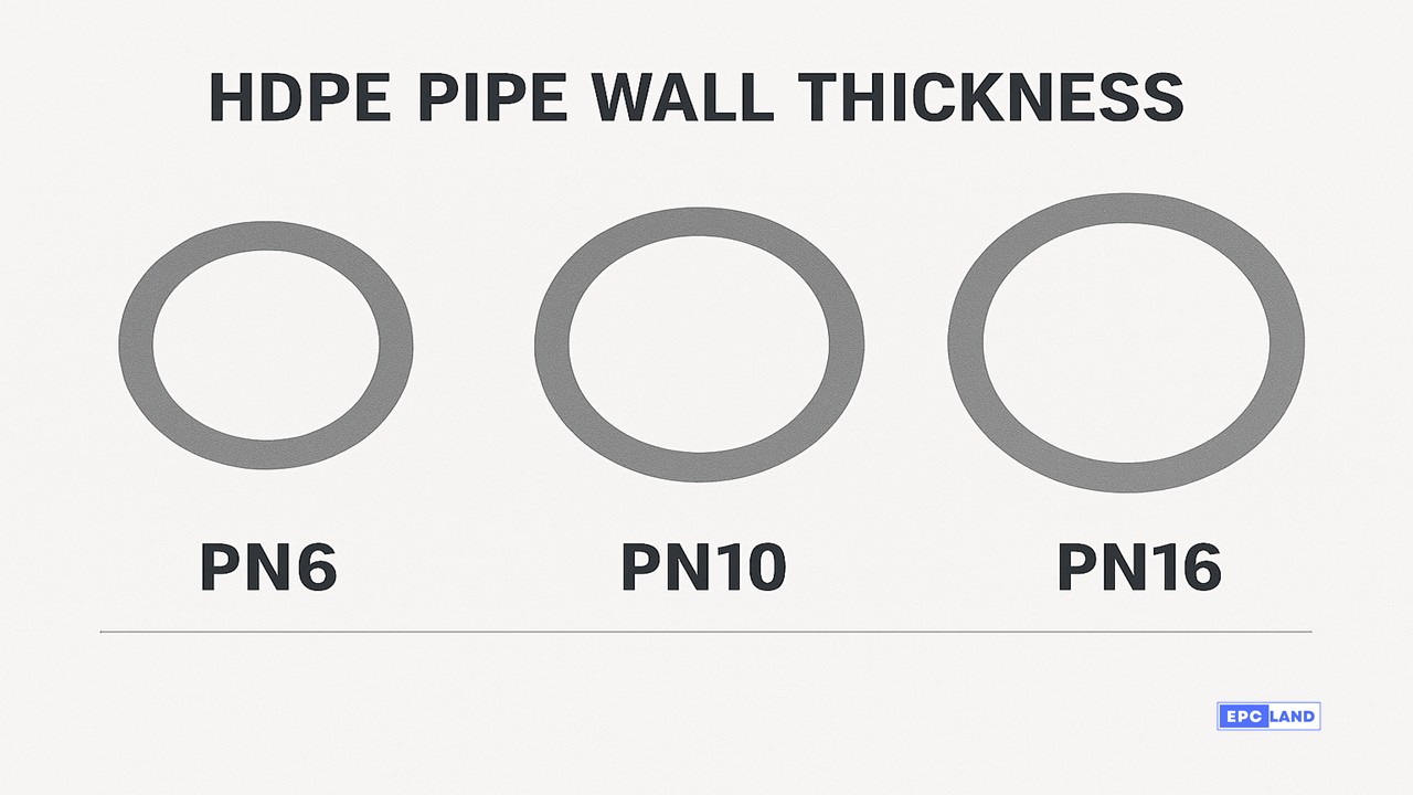 HDPE pipe PN rating cross-section comparison PN6 vs PN10 vs PN16