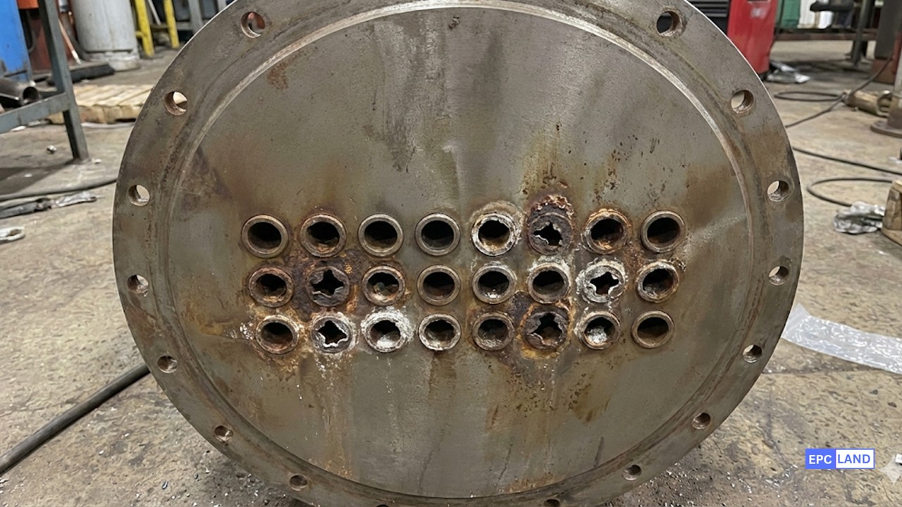 Heat exchanger tube sheet failure caused by chloride induced pitting corrosion
