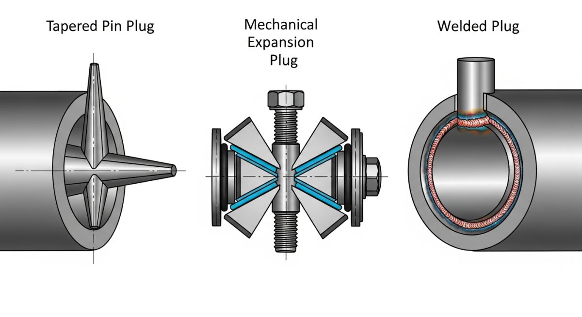 Engineering cross-section diagram showing different methods for Heat Exchanger Tube Plugging