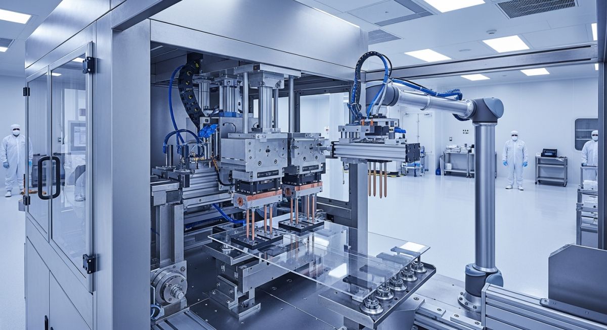 Industrial automated High-Frequency Welding machine operating in a precision manufacturing facility.