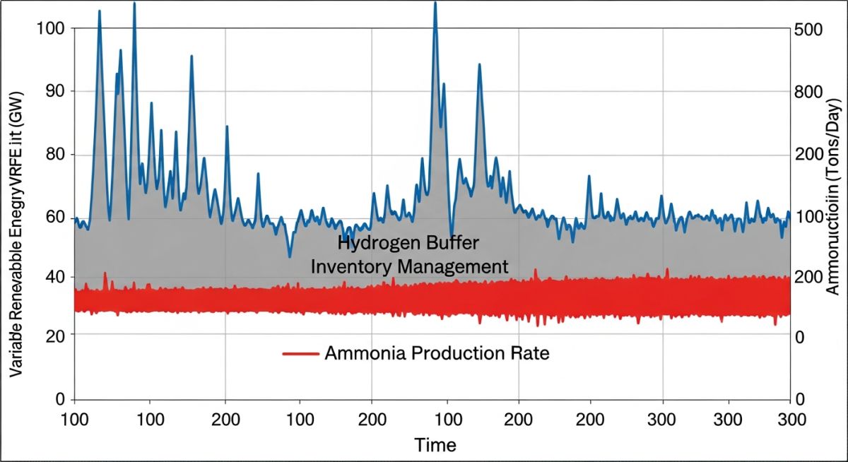 Renewable energy intermittency vs steady state ammonia production graph