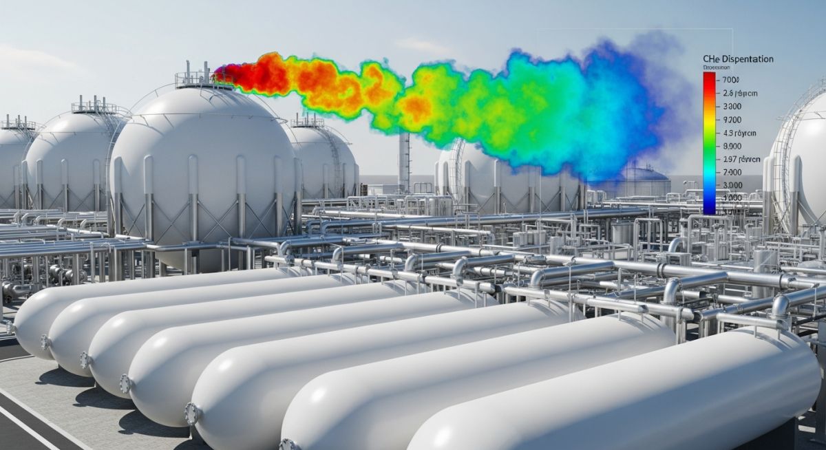 High-pressure hydrogen storage facility layout optimized by Hydrogen Dispersion Study for OISD-STD-241.