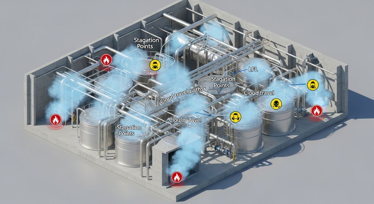 3D sensor placement optimization using Hydrogen Dispersion Study for OISD-STD-241