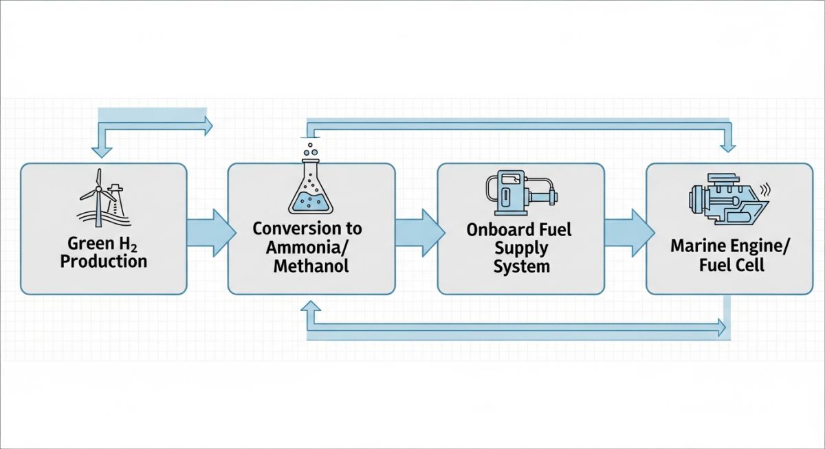 Engineering flow diagram of Green Hydrogen in Shipping energy conversion