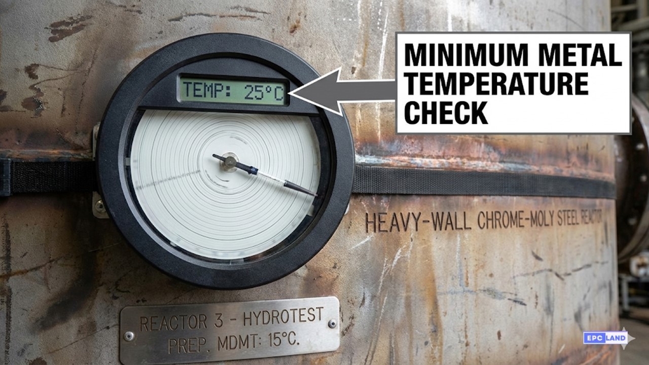Minimum allowable metal temperature hydrotest chart recorder check to prevent brittle fracture in heavy wall vessels