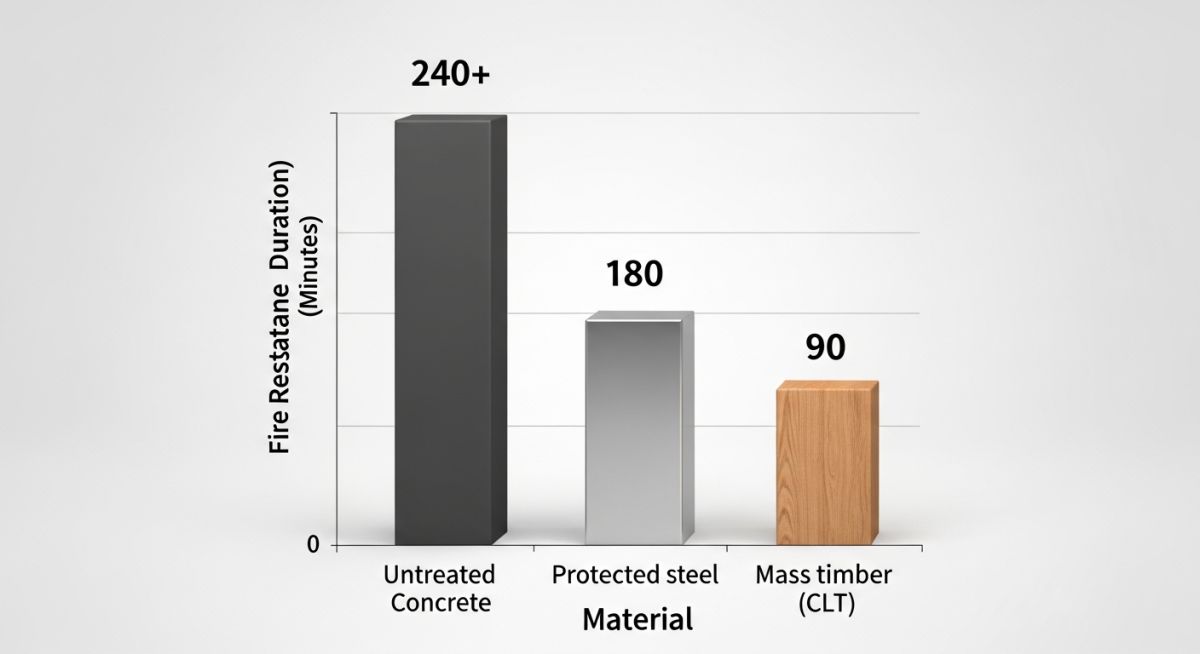 IBC fire rating comparison between concrete steel and timber materials