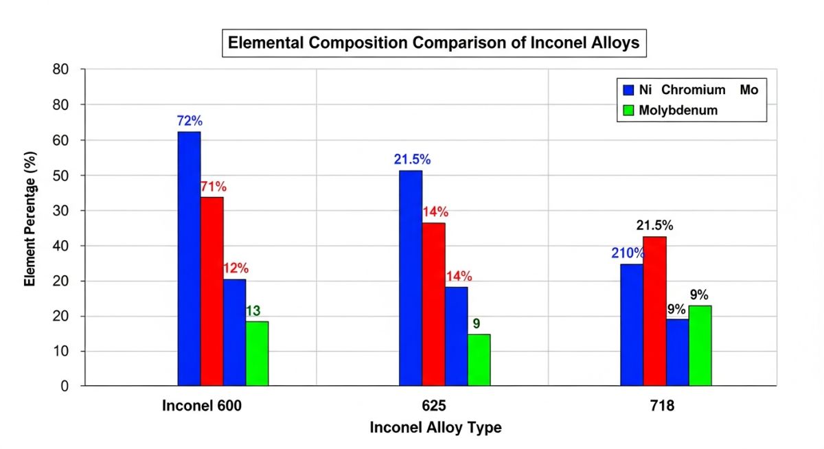 Engineering chart showing the chemical composition of different Inconel Material grades