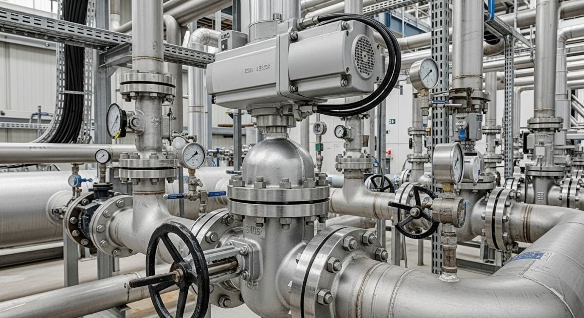 Industrial Anti-surge Valve with pneumatic actuator installed in a centrifugal compressor station.