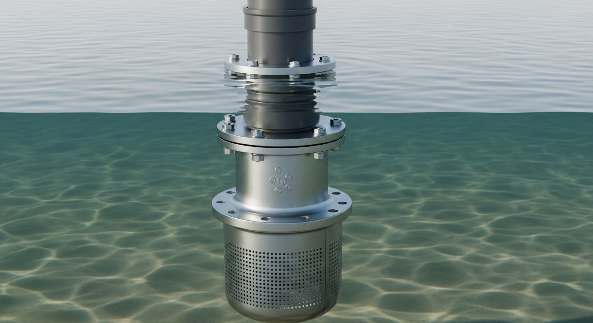 Industrial Stainless Steel Foot Valve installed in pump suction line