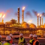 Major industrial plant undergoing comprehensive commissioning in oil and gas for operational readiness.