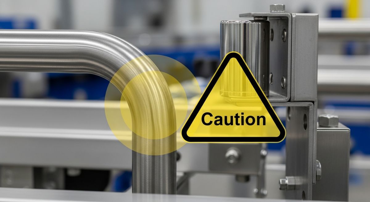 Inductive proximity sensor triggering falsely due to magnetized cold-worked stainless steel bracket on a conveyor line