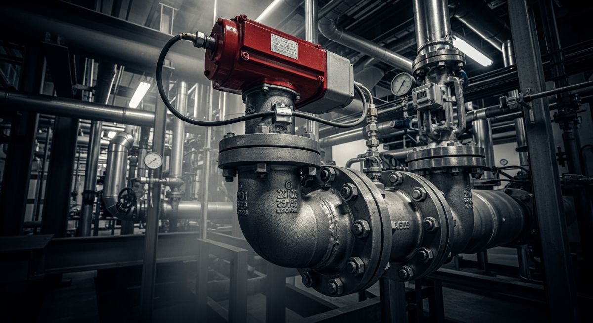 Industrial Blowdown Valve installed on a high-pressure steam boiler system.
