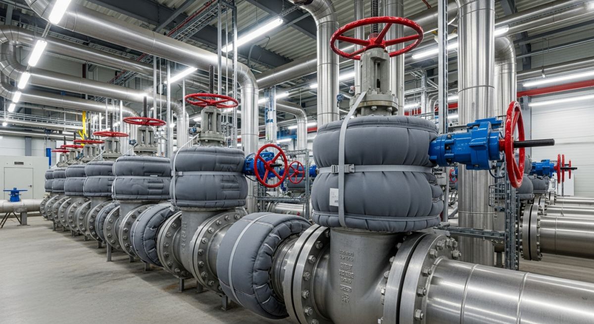High-pressure industrial steam valves installed in a power generation facility.