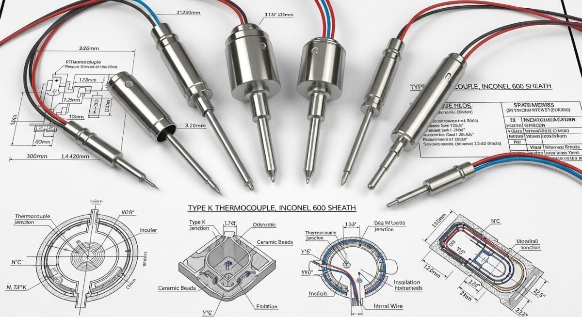 Industrial Thermocouples used for precise temperature measurement in engineering.