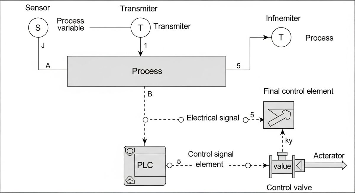 Technical flow diagram of a closed-loop system in Instrumentation Engineering