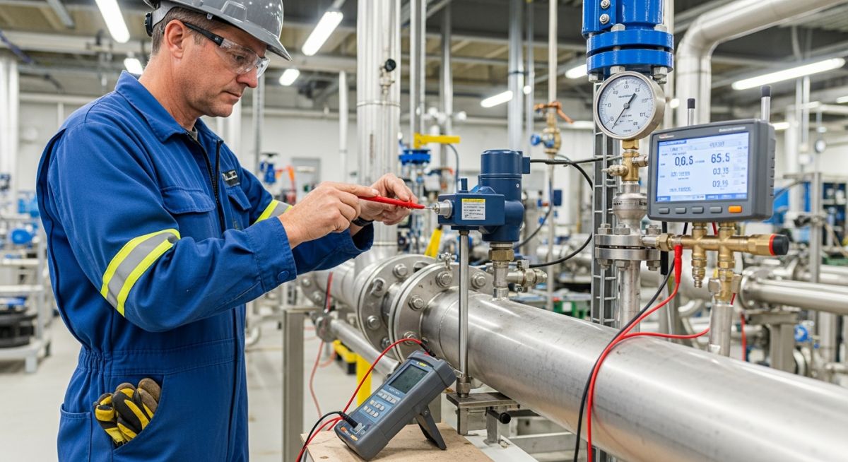 Senior engineer performing Instrumentation Engineering calibration on industrial pressure transmitters.