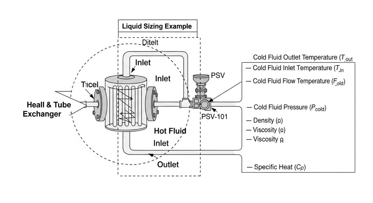 Case study layout for liquid Pressure Safety Valve Sizing in a heat exchanger